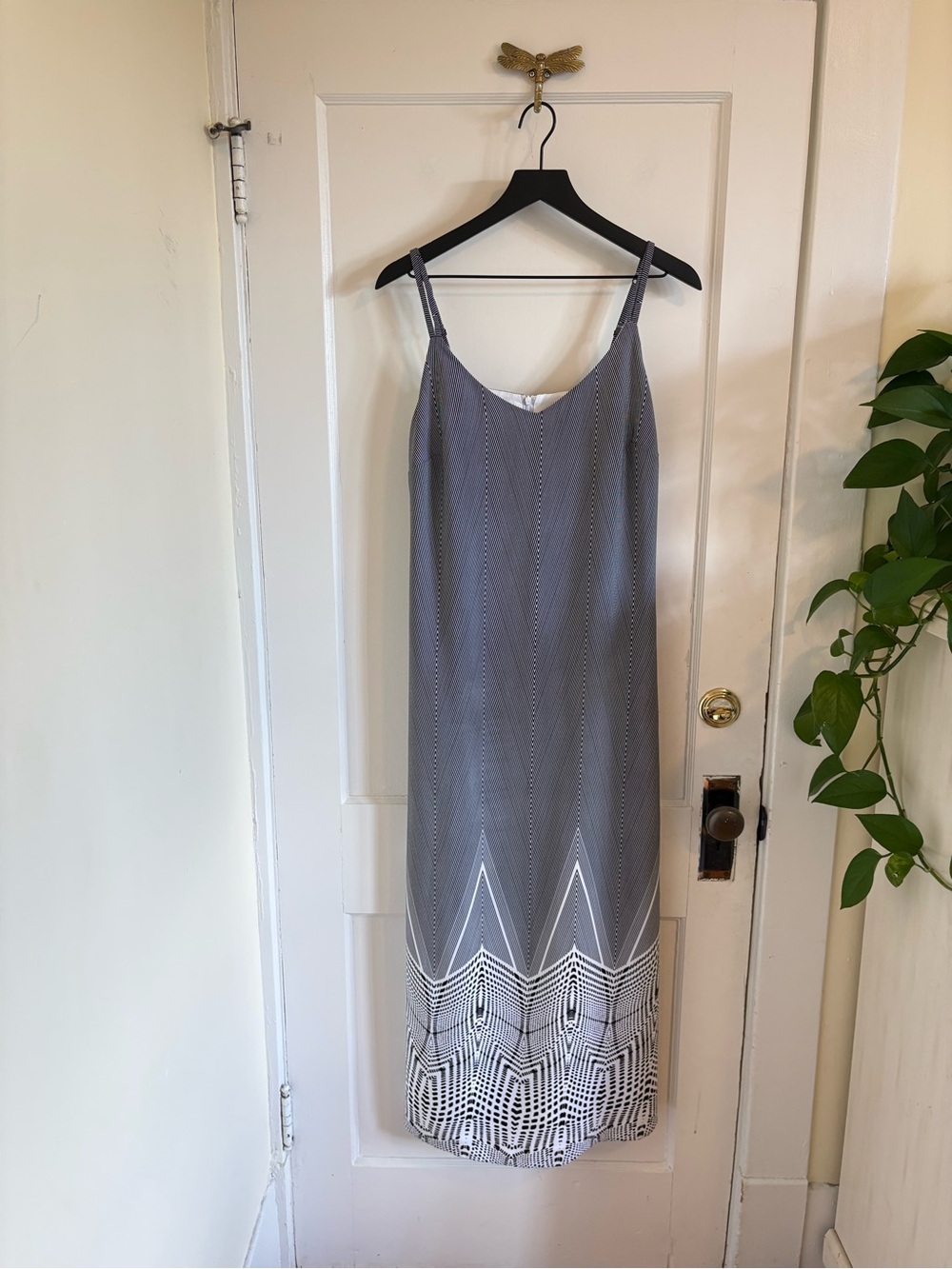 Tribal Women’s Black & White Patterned Slip Dress Spaghetti Strap Size Medium